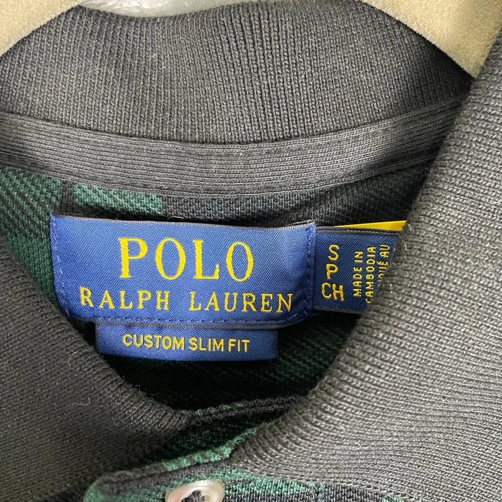 Polo Ralph Lauren Polo‎ Shirt Mens S Green Plaid Custom Slim Fit Gold Pony NWOT